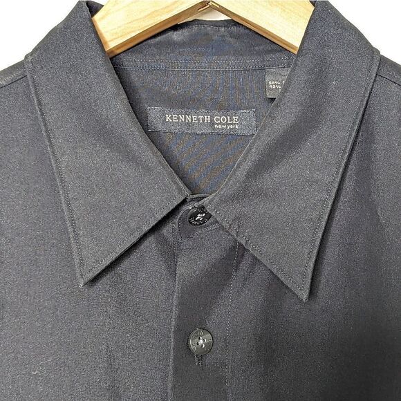 KENNETH COLE New York Black Short Sleeve Dress Shirt size L 17 - Picture 2 of 9